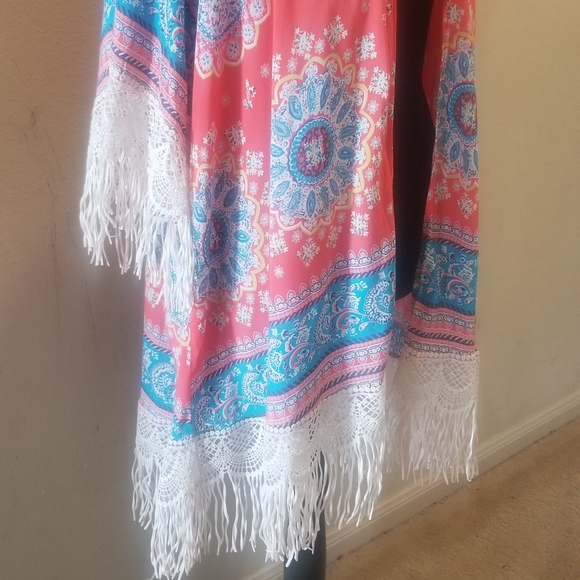 👘 Umgee Orange Fringe Kimono - Picture 4 of 5